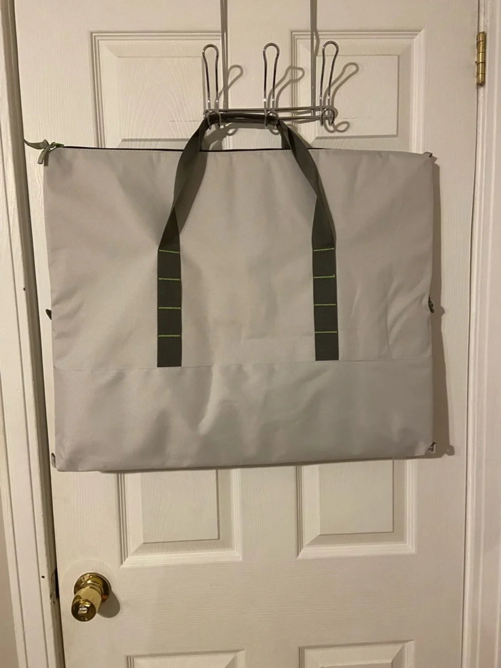 Gray 25 can cooler bag with Green-Trim Handles